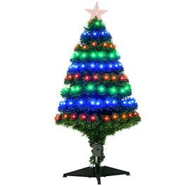 Homcom - Prelit Artificial Christmas Tree with 90 LED Lights Multicolored Fiber Optics and 90 Branch Tips - Green
