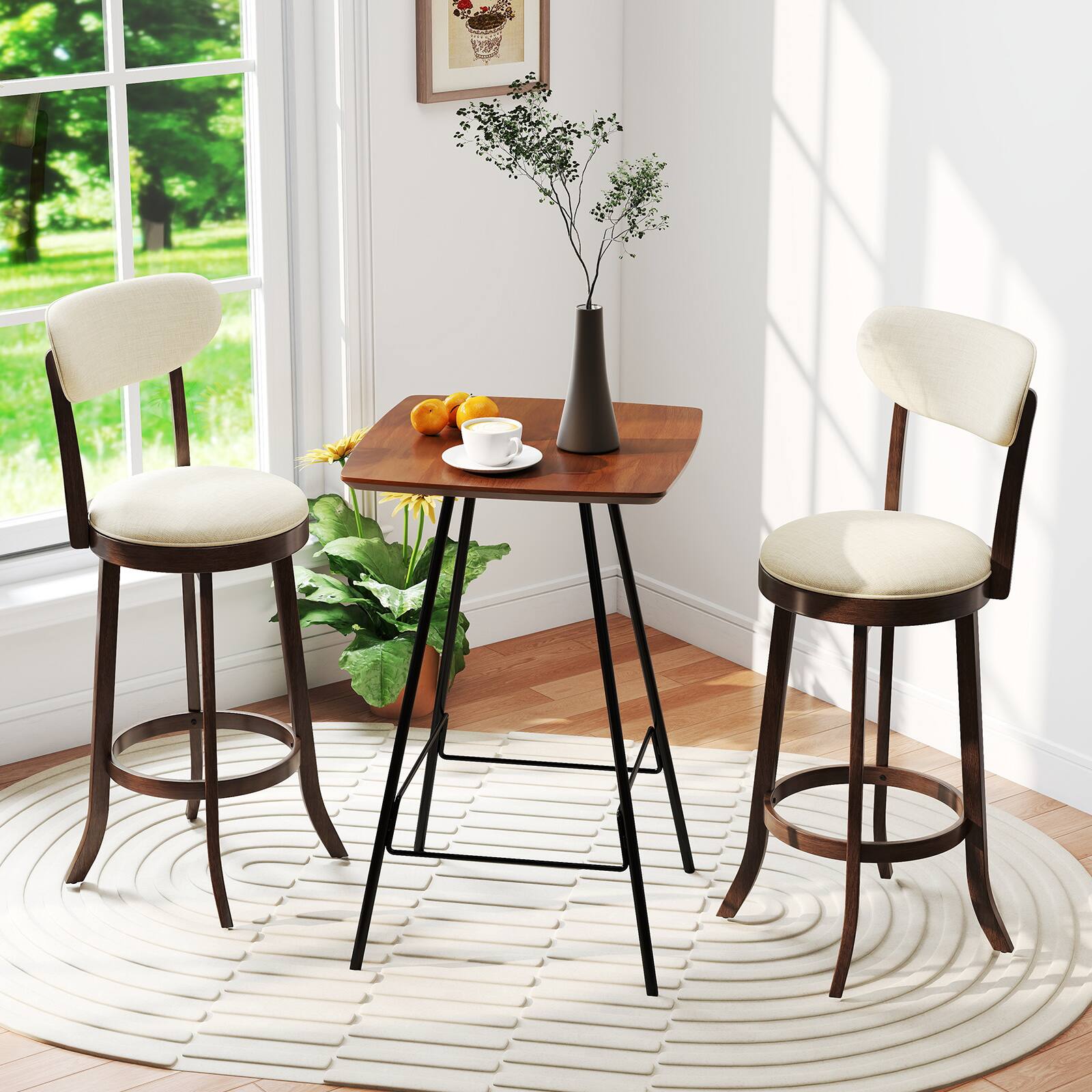 Alt View 7. Gymax - Gymax 30.5'' Bar Height Chairs Set of 2 Swivel High Barstool w/ Padded Seat & Backrest - Brown, Beige.