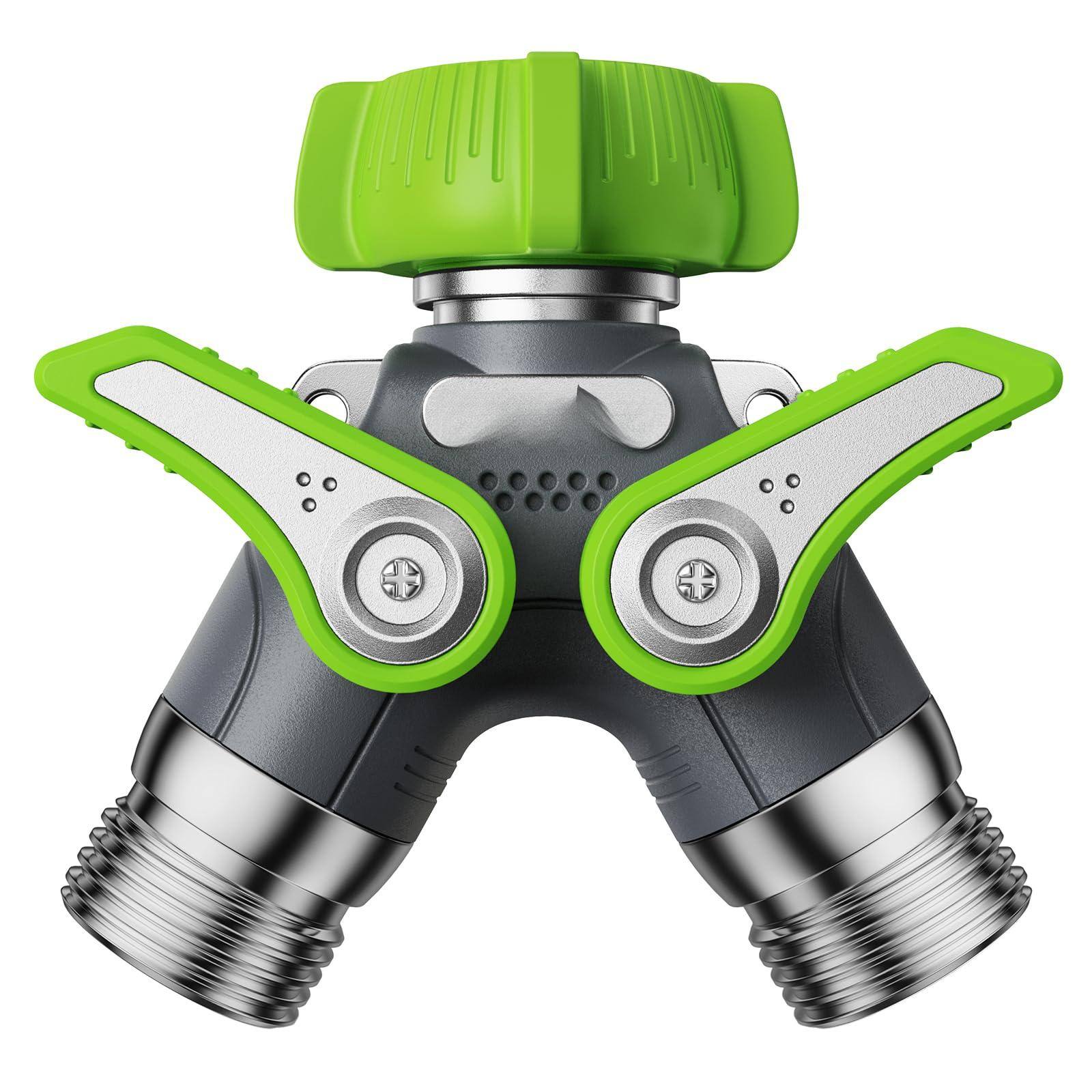 Front. JETRANSPORT - Garden Hose Splitter  2 Way Heavy Duty Water Y Spigot With Shutoff Valves Metal Body Outdoor Faucet 1.9" Extra - Green 1.