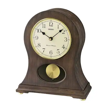 Front. Seiko - Seiko Tai Wooden Dual Chime Mantel Clock, Brown - Antique Brown.