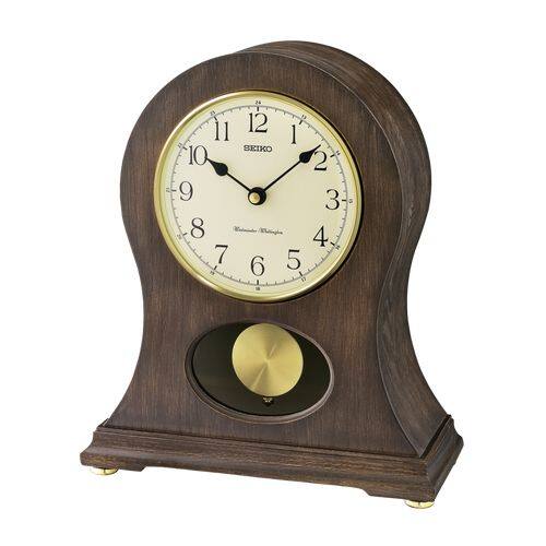 Front. Seiko - Seiko Tai Wooden Dual Chime Mantel Clock, Brown - Antique Brown.