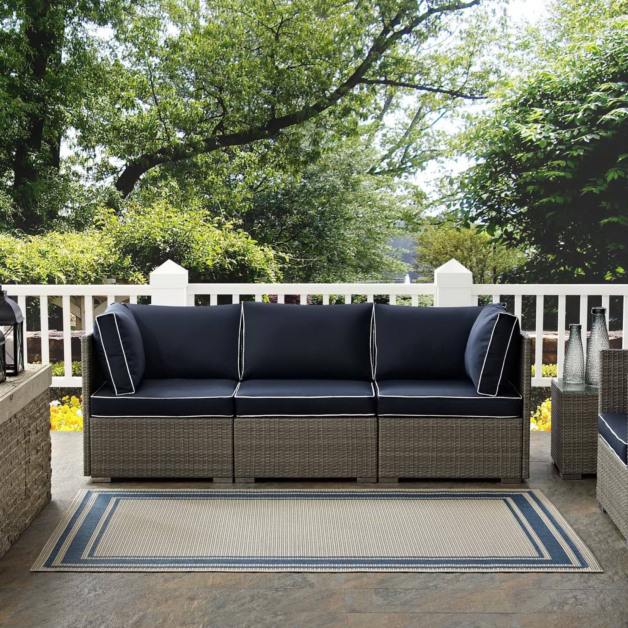 Left. Modway - Rim Solid Border Indoor and Outdoor Area Rug - Blue and Beige.