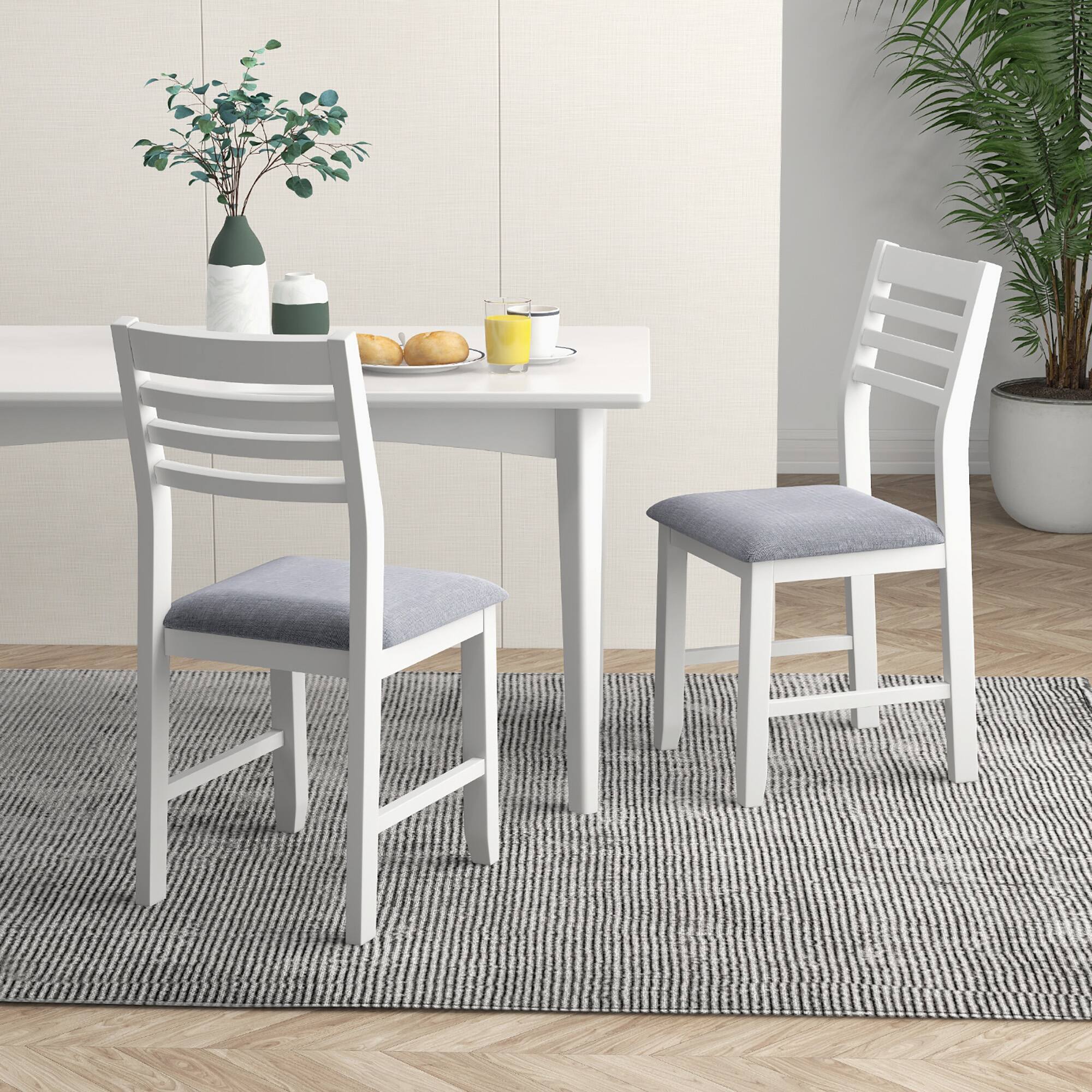 Alt View 5. Gymax - Gymax Wooden Dining Chair Set of 2 Kitchen Side Chairs w/ Rubber Wood Frame Ladder Back White - White, Grey.