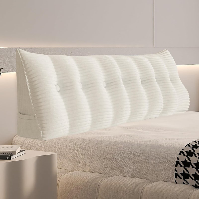 wowmax - Wedge Pillow Headboard for King - XXL Back Pillow with Side Pocket - White