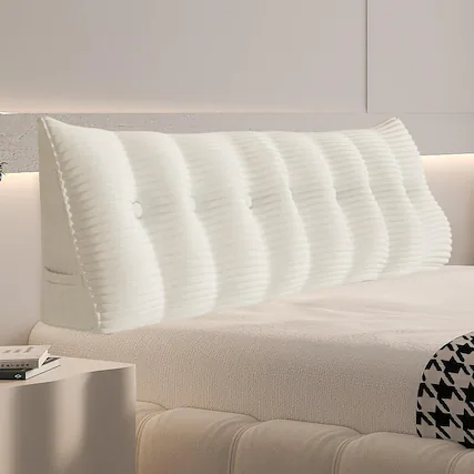 Front. wowmax - Wedge Pillow Headboard for King - XXL White Back Pillow with Side Pocket - White.