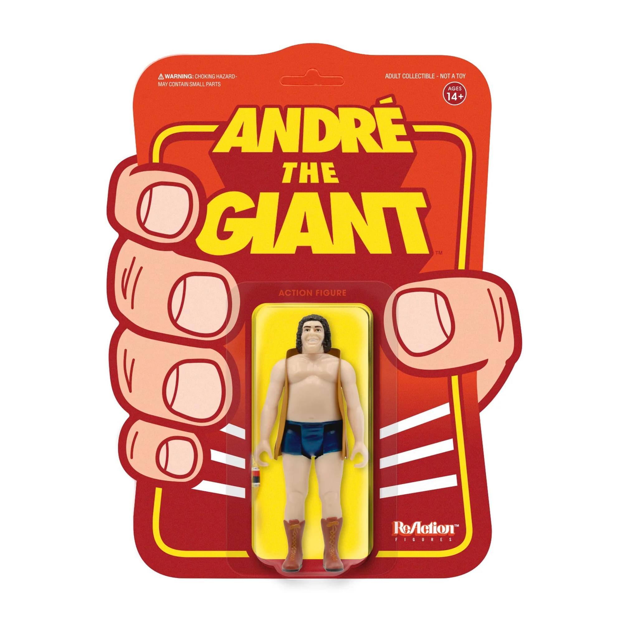 WARNING: CHOKING HAZARD - ADULT COLLECTIBLE - NOT A TOY - MAY CONTAIN SMALL PARTS - AGES 14+ - ANDRÉ THE GIANT ACTION FIGURE - ReAction FIGURES