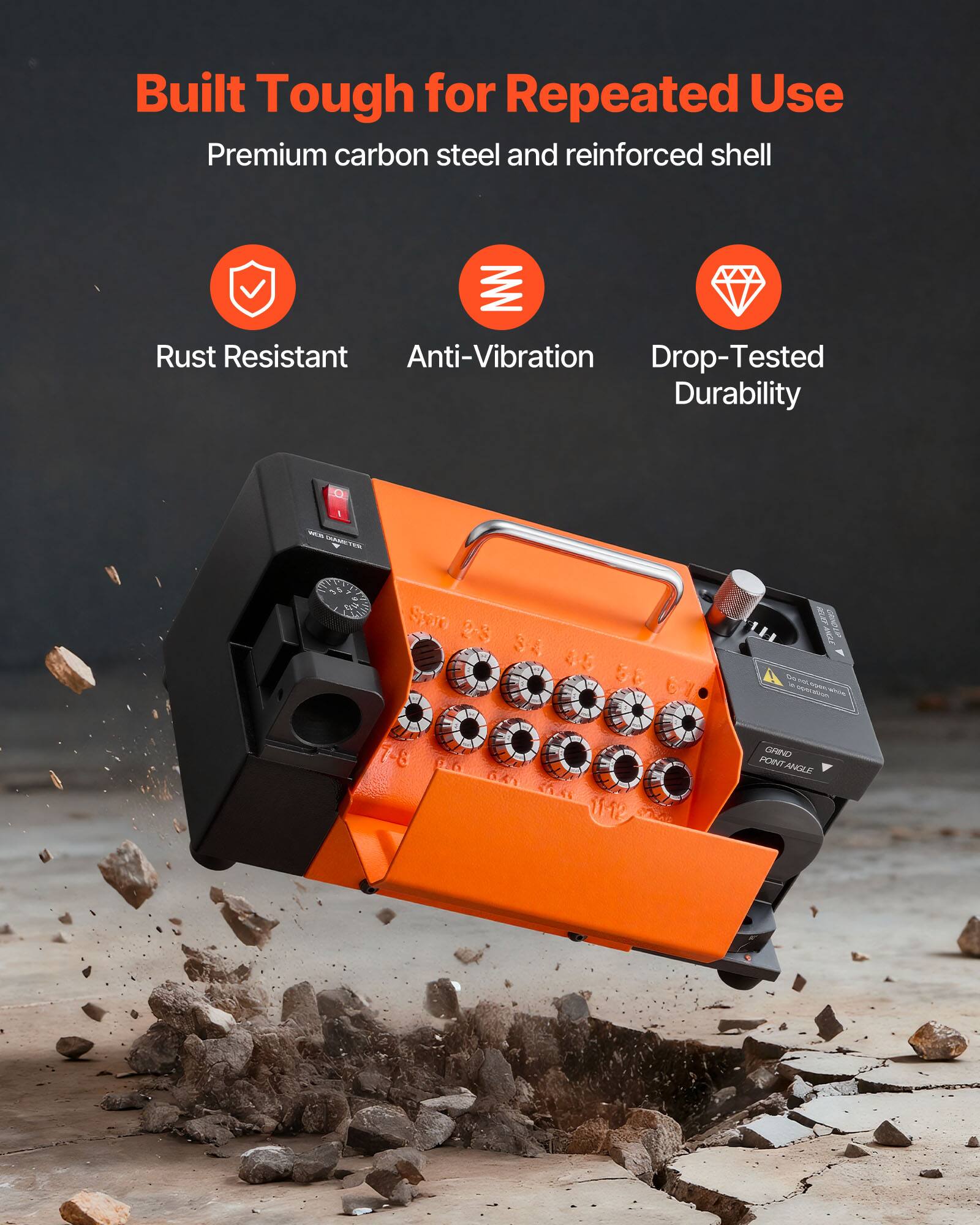 Built Tough for Repeated Use

Premium carbon steel and reinforced shell

- Rust Resistant
- Anti-Vibration
- Drop-Tested Durability