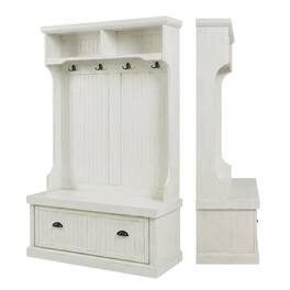 FurniFact - Hall Tree with Anti-Tip Hardware and Sturdy Construction - Distressed White