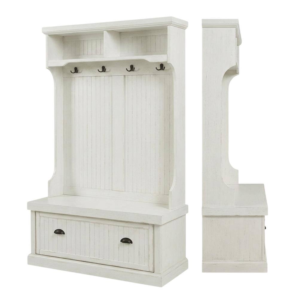 Front. FurniFact - Distressed White Hall Tree with Anti-Tip Hardware and Sturdy Construction - Distressed White.