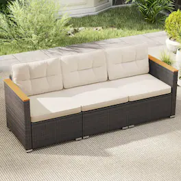 Costway - 3-Seat Patio Couch Sofa PE Rattan Wicker Outdoor Loveseat Furniture Set - Off-White