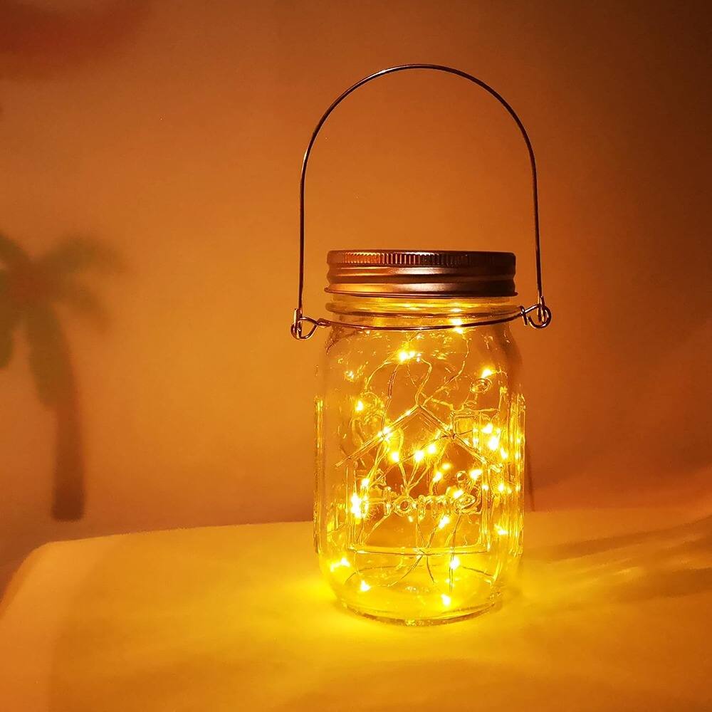 Angle. RTMB - 4-Pack of 30 LED Starry Fairy String Hanging Jar Lights (Mason Jars/Handles Included) - 4 Pack 30-LEDs Mason Jars&Hangers Included.