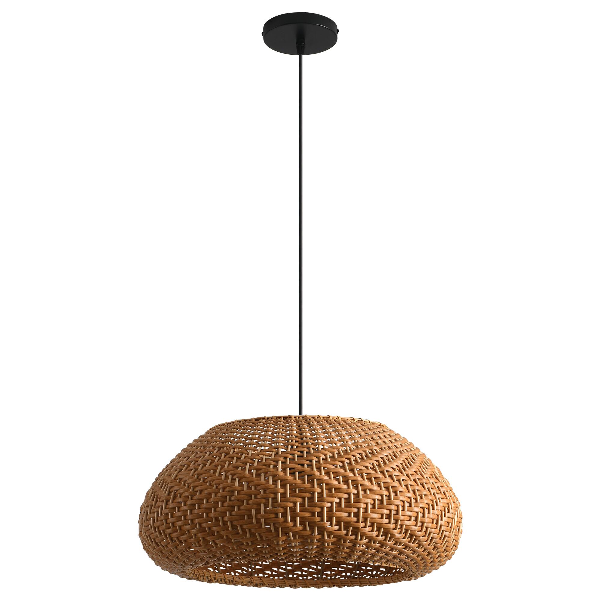 Alt View 4. Parrot Uncle - 1-Light Coastal Retro Brown Rattan Hand-Woven Cloche Hanging Cage Pendant Light.