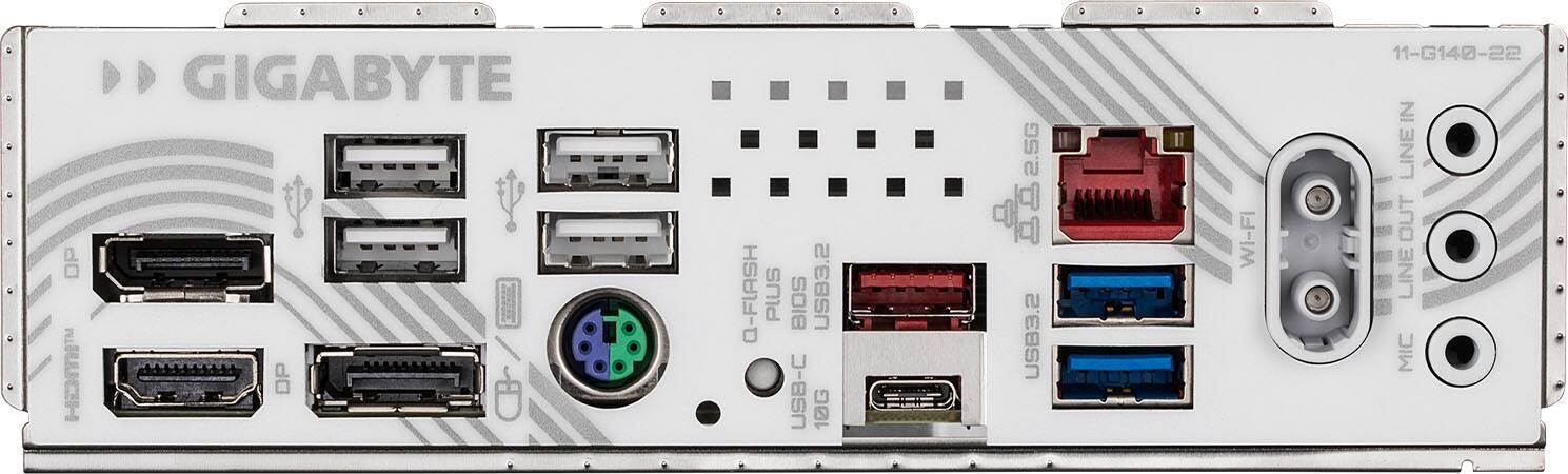 GIGABYTE
Q-FLASH PLUS
BIOS
USB3.2
USB-C 10G 2.5G
USB3.2
Wi-Fi
11-G140-22
LINE OUT
LINE IN
MIC