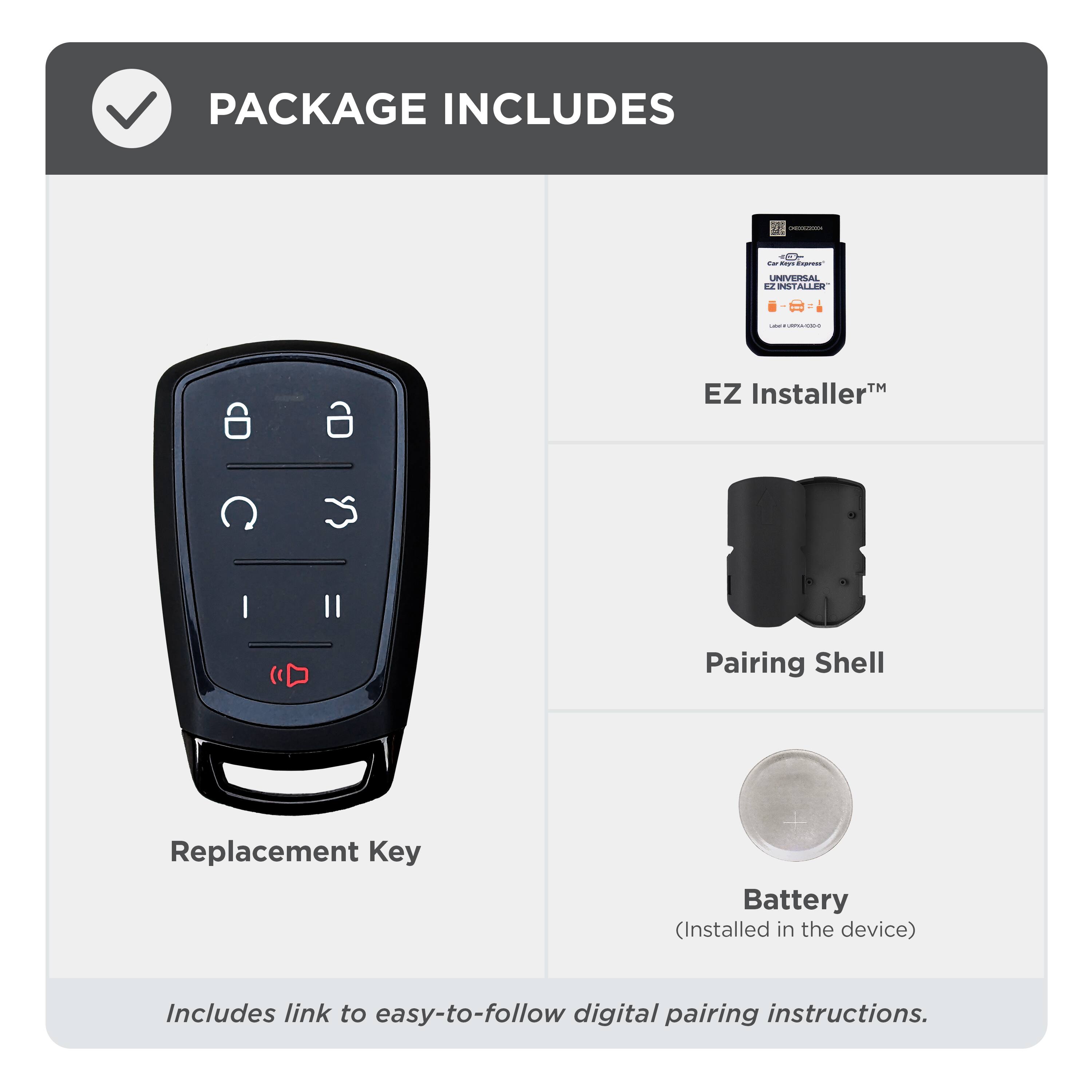 PACKAGE INCLUDES

- Replacement Key
- EZ Installer™
- Pairing Shell
- Battery (Installed in the device)

Includes link to easy-to-follow digital pairing instructions.