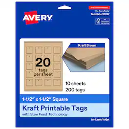 Avery - 1-1/2" x 1-1/2" Square Tags, Kraft 200ct - Brown