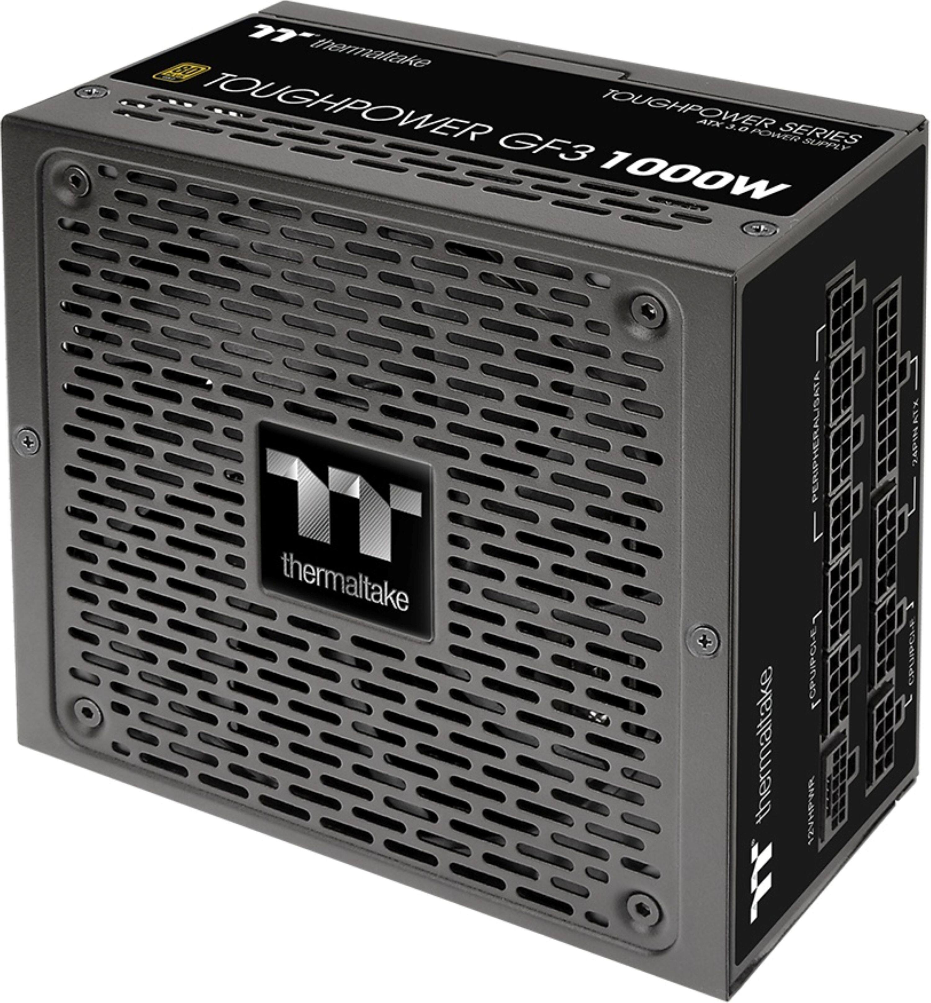 The text on the image reads: "2 thermaltake TOUGHPOWER GF3 TOUGHPOWER AI J 0 POWER SERIES SLAPY Y 1000W ATX PERIPHERALISATA 4P thermaltake + thermaltake Leumcre 1 L I H CRLUPCLE 12VHPWR J."

Corrected text: "2 thermaltake TOUGHPOWER GF3 1000W ATX PERIPHERALISATA 4P thermaltake + thermaltake Leumcre 1 L I H CRLUPCLE 12VHPWR J."