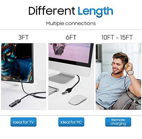 Different Length  
Multiple connections  
3FT  
6FT  
10FT - 15FT  

Ideal for TV  
Ideal for PC  
Remote charging