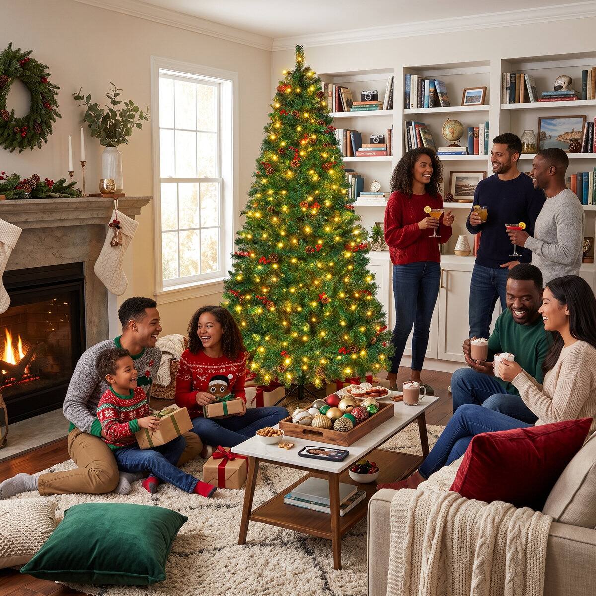 Alt View 7. Firstness - 7.5FT Pre-Lit Artificial Christmas Tree, 1308 Tips Full Green Pine with 400 LED 11 Modes - Green.