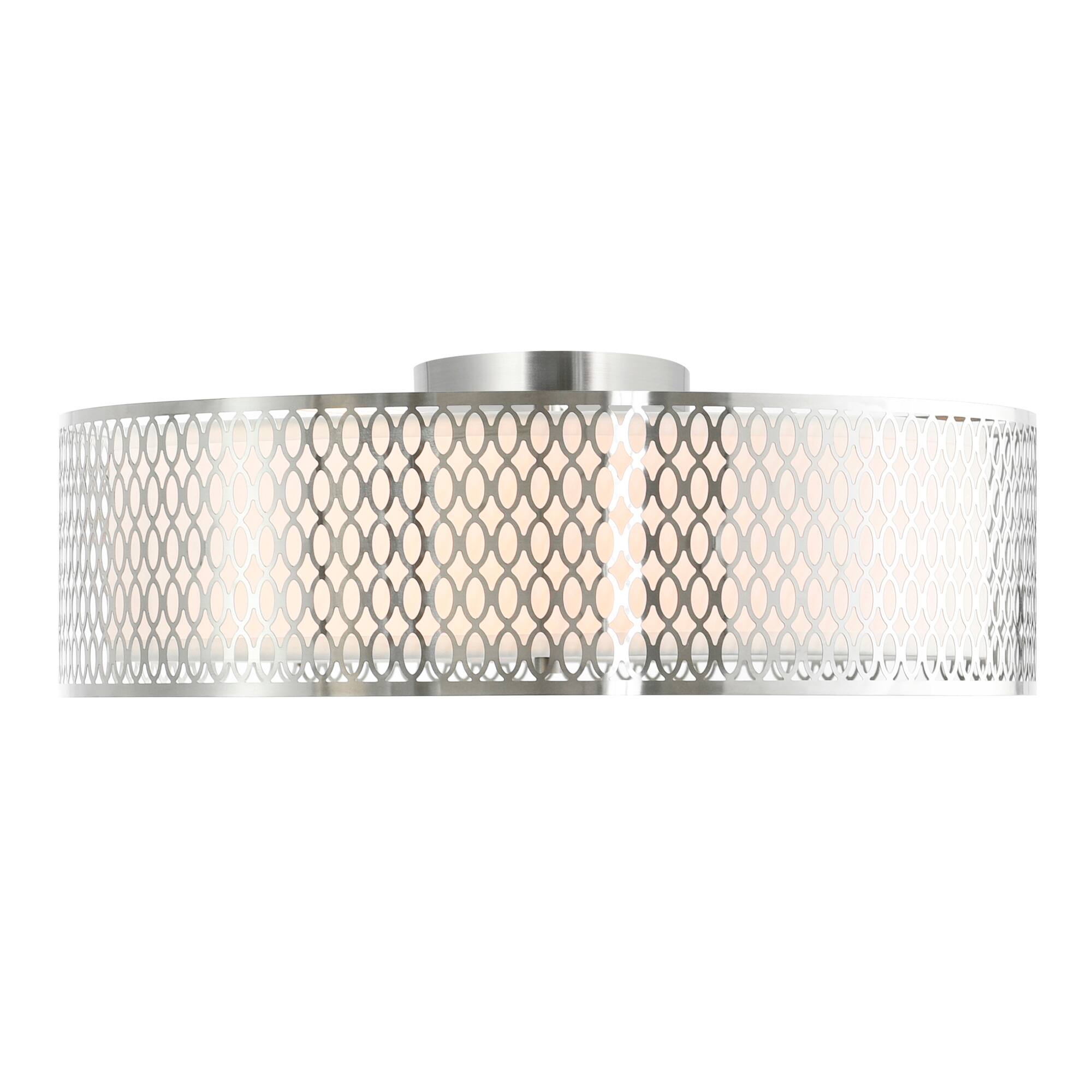 Angle. CWI Lighting - Mikayla 5 Light Drum Shade Flush Mount With Satin Nickel Finish - Satin Nickel.