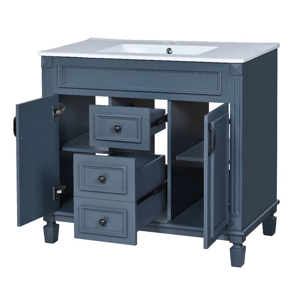 Alt View 7. Loheer - Loheer 36 inch bathroom vanity with sink Blue Modern Cabinet - Blue.