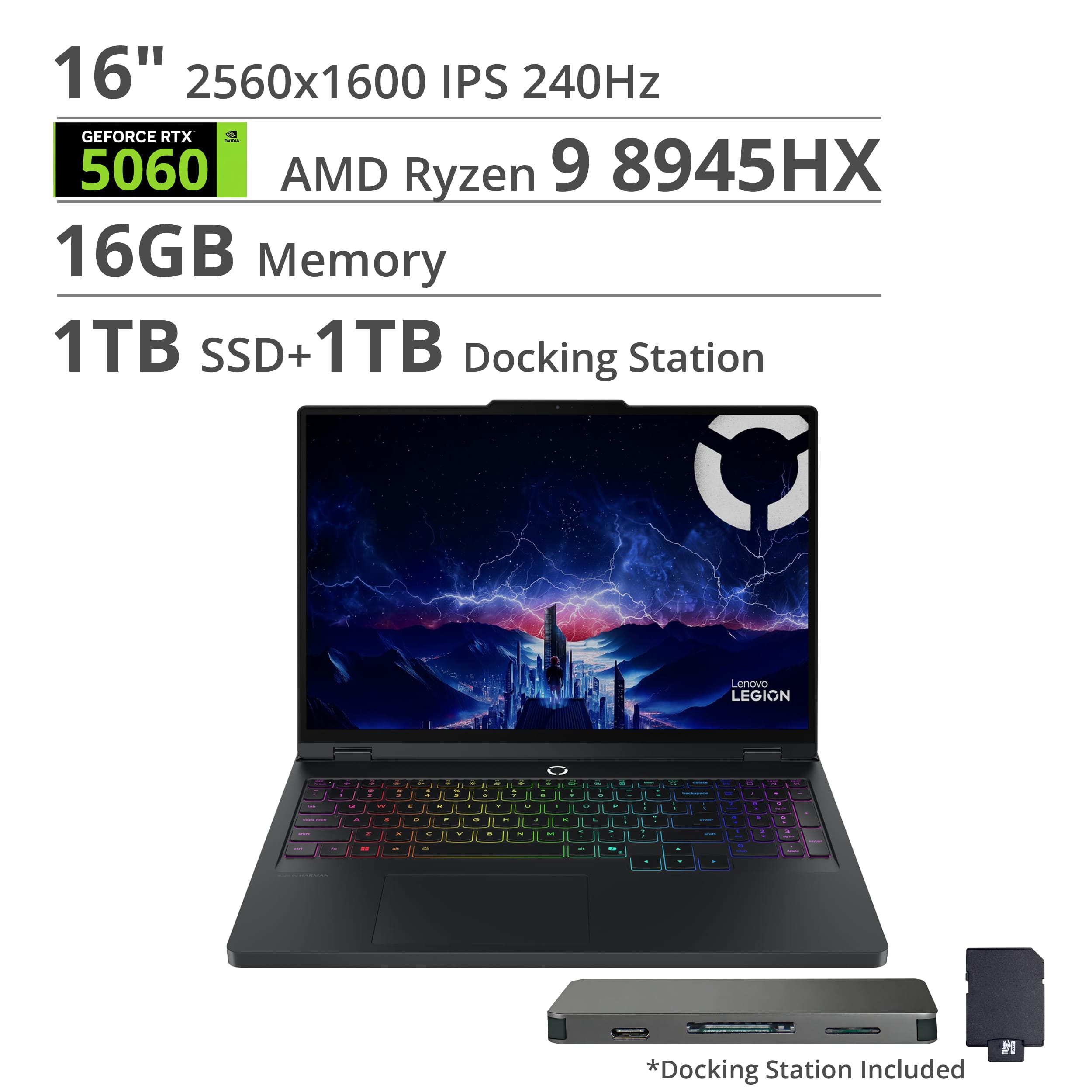 Lenovo - Legion Pro 5 16" 2.5K Gaming Laptop - AMD Ryzen 9 8945HX 2023 - NVIDIA GeForce RTX 5060 - 16GB Memory - 1TB SSD-Win11Pro - Eclipse Black