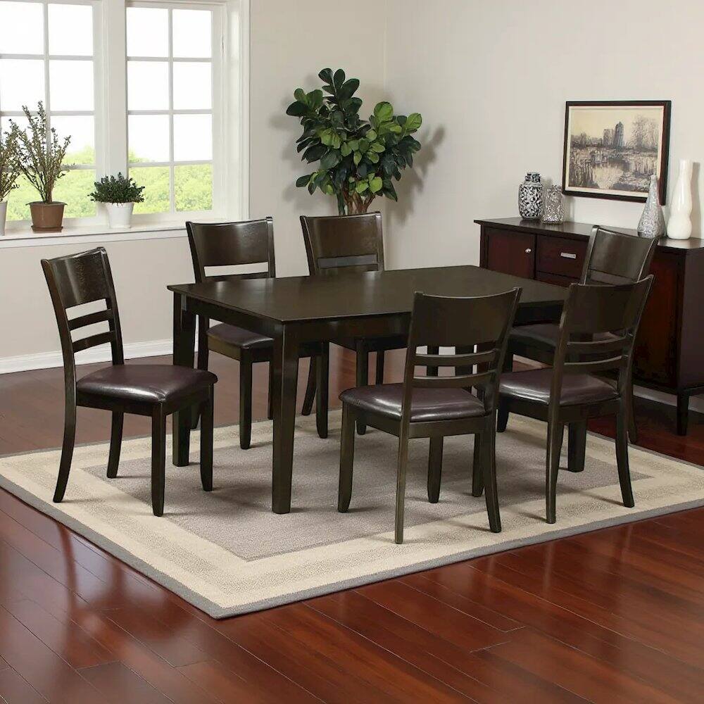 Alt View 1. FurniFact - Elegant Wooden Dining Table Set – 6 Chair Dining Table Set for Home - Cappuccino.