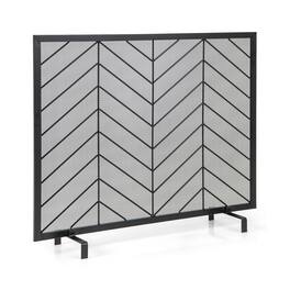 SKONYON - Decorative Metal Fireplace Screen with Wide Panel Design and Stable Base - Black
