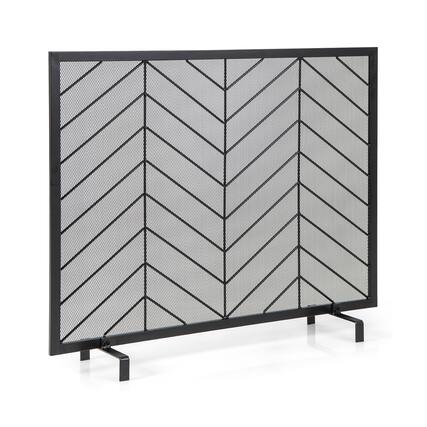 Front. SKONYON - Decorative Metal Fireplace Screen with Wide Panel Design and Stable Base - Black.