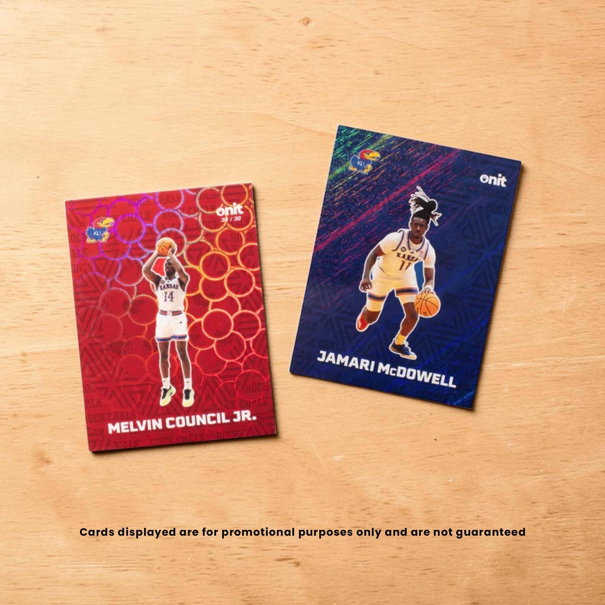 Noch RALP mps CHA K HU DC LK BN CARSAS 14 onit 3/30 3 30 CK RD O KANSP 17 onit BOCH SIK CstK OCK CARLA COUNCIL JR. MELVIN BOCK SH JAMARI McDOWELL Cards displayed are for promotional purposes only and are not guaranteed