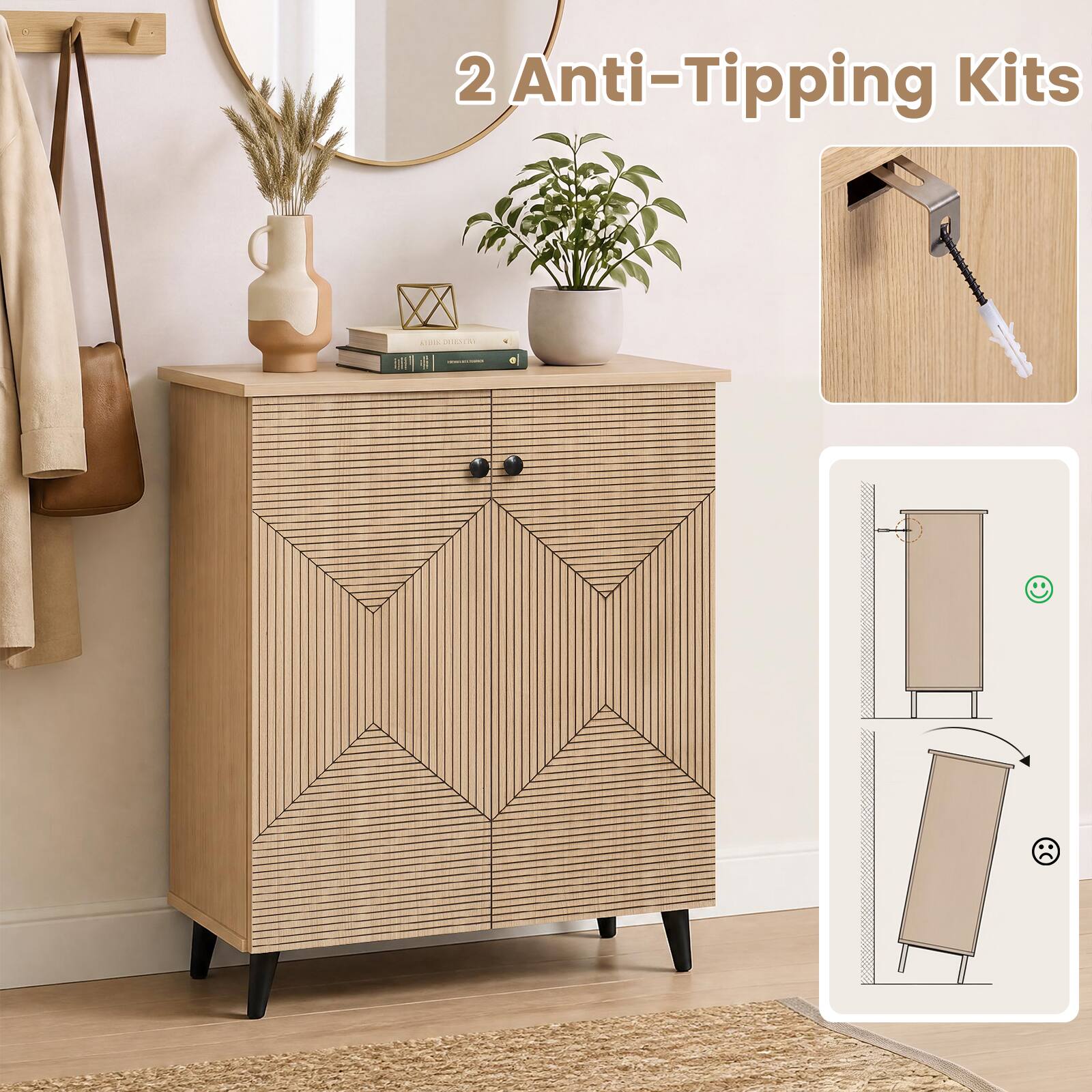 Costway Freestanding Footwear Storage Unit Boasts Stylish Carved Panels ...