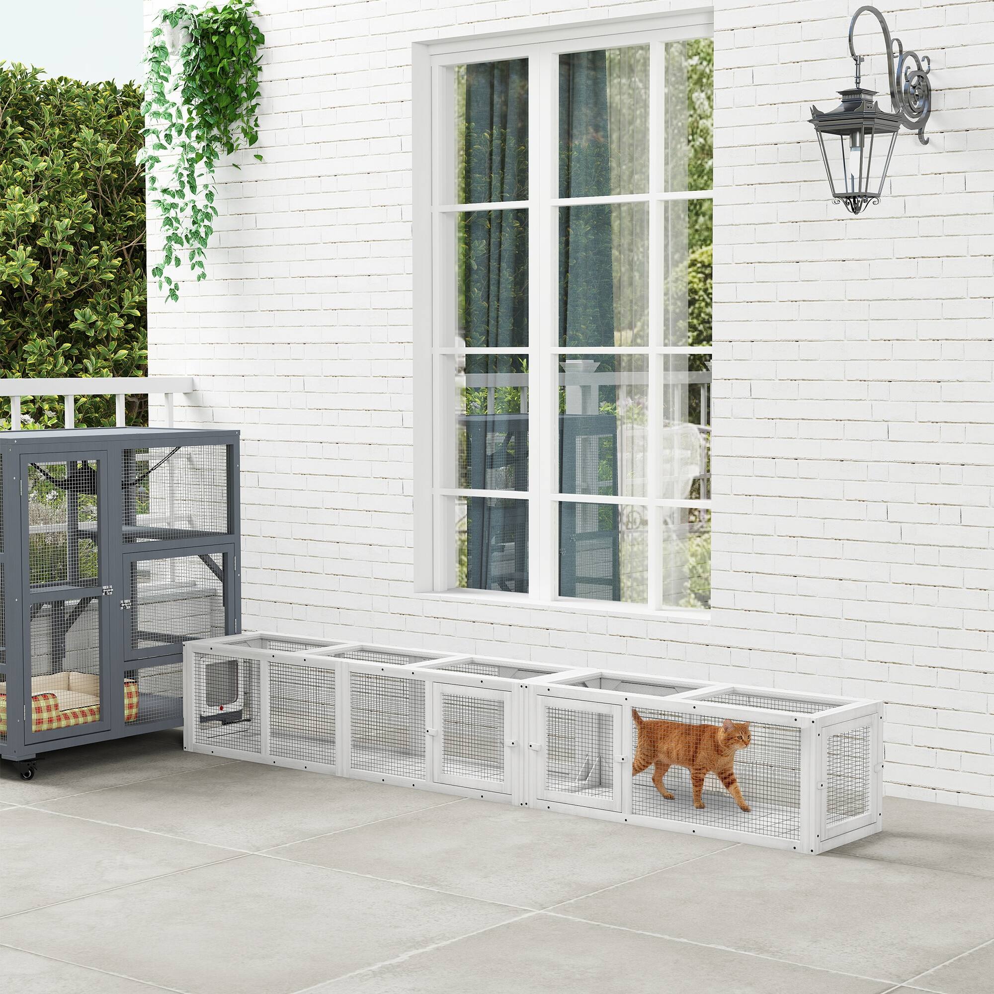 Alt View 1. Pawhut - 98" Cat Tunnel for Outdoor with Combinable Design - White.