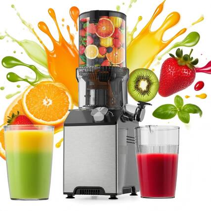Front. WHALL - Whall Cold Press Juicer Machines with 4.2" Extra Large Feed Chute, Reverse Function - Silver.