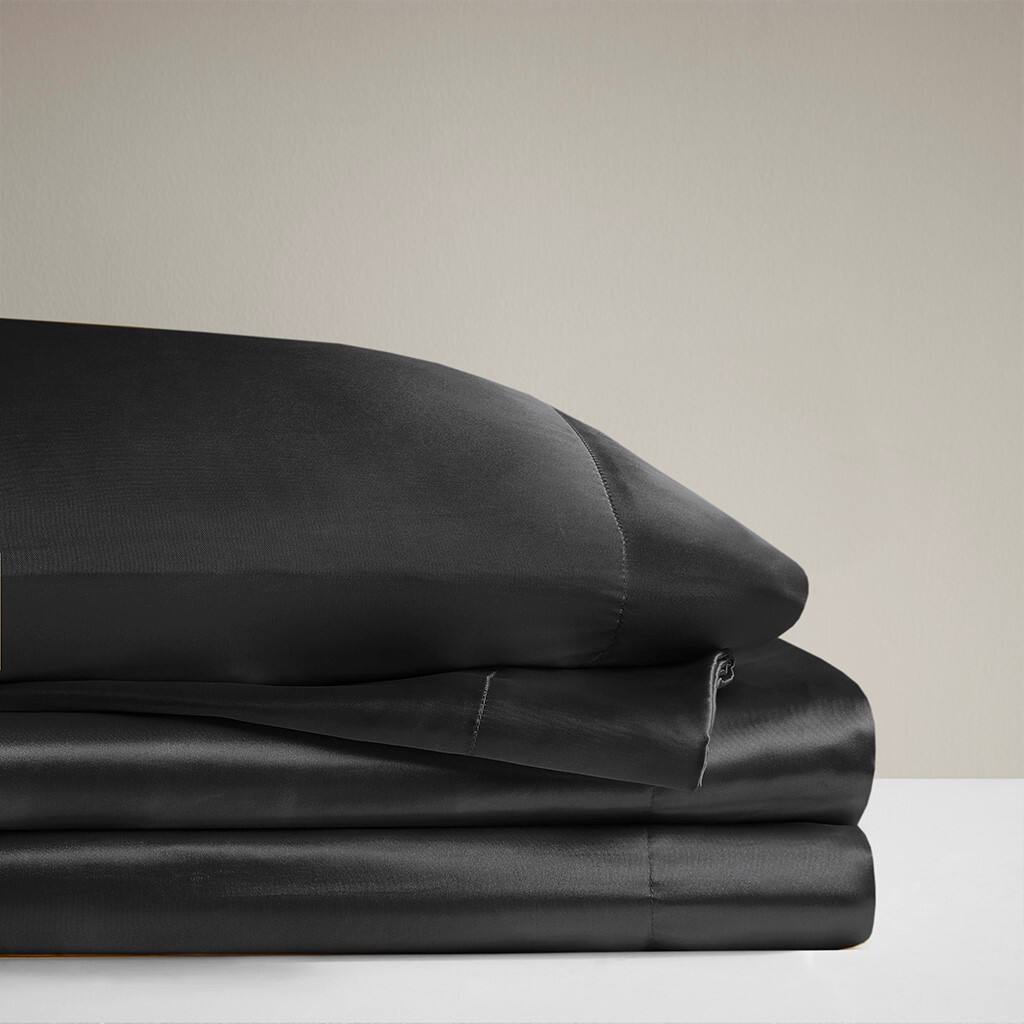 Alt View 2. Gracie Mills - Gracie Mills Coralie 6-Piece Wrinkle-free Satin Sheet Set - Black.