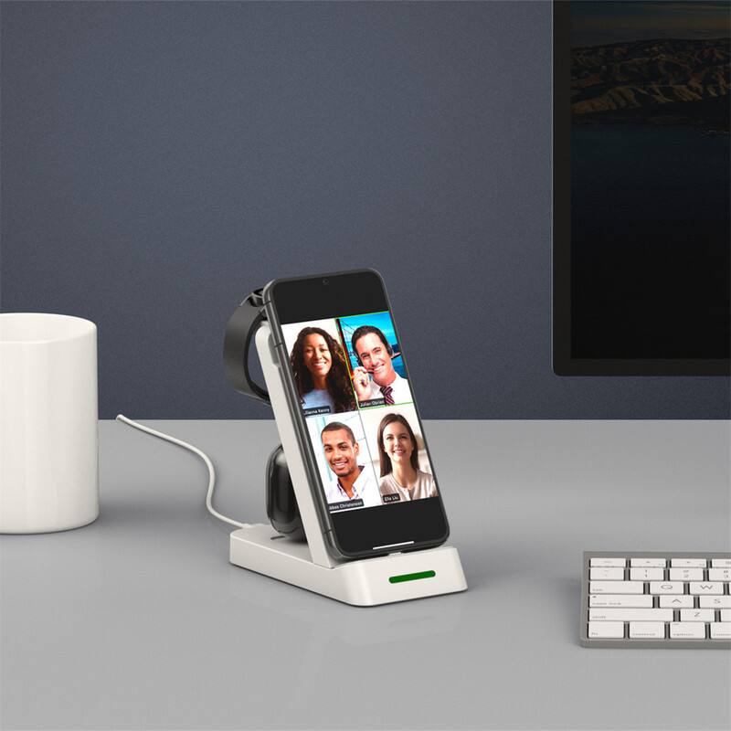 Alt View 3. RISOKEYS - 3-in-1 Charging Dock - Vertical Desktop Charger for Phones, Watchesand Earphones,  Power Adapter for Apple - White.