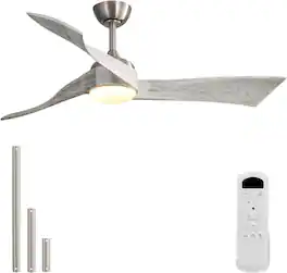 Sofucor - 52'' Modern Propeller Ceiling Fan Light Kit With Remote Solid Wood Blades Dimmable 3-Color LED Timer & Quiet Reversible - Nickel