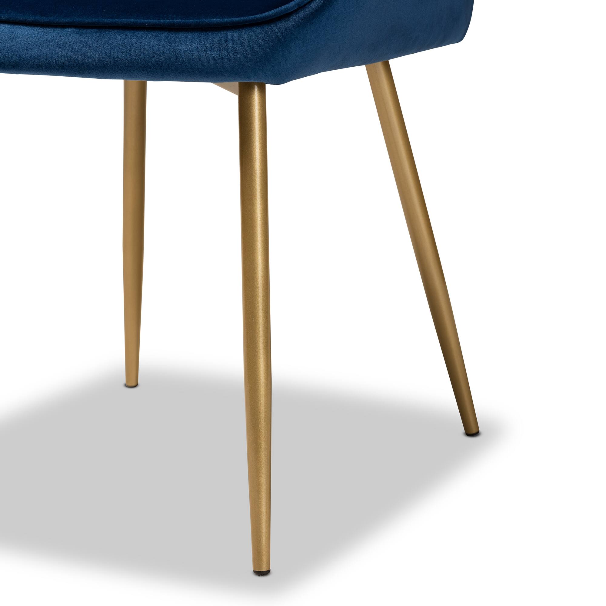 Alt View 1. Baxton Studio - Priscilla Glam Velvet Fabric Upholstered and Gold Finished Metal 2-Piece Dining Chair Set - Navy Blue/Gold.