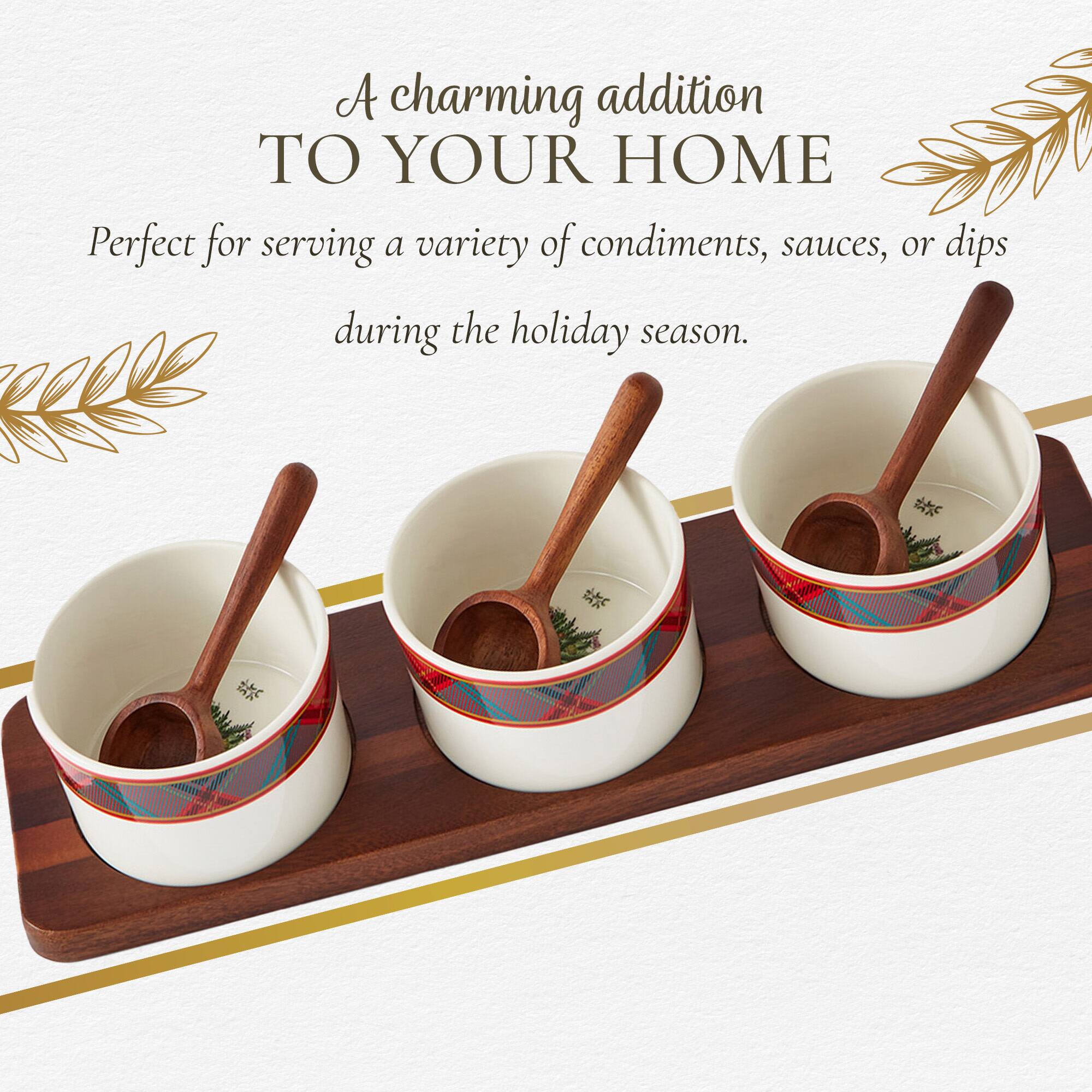 A charming addition TO YOUR HOME  
Perfect for serving a variety of condiments, sauces, or dips during the holiday season.