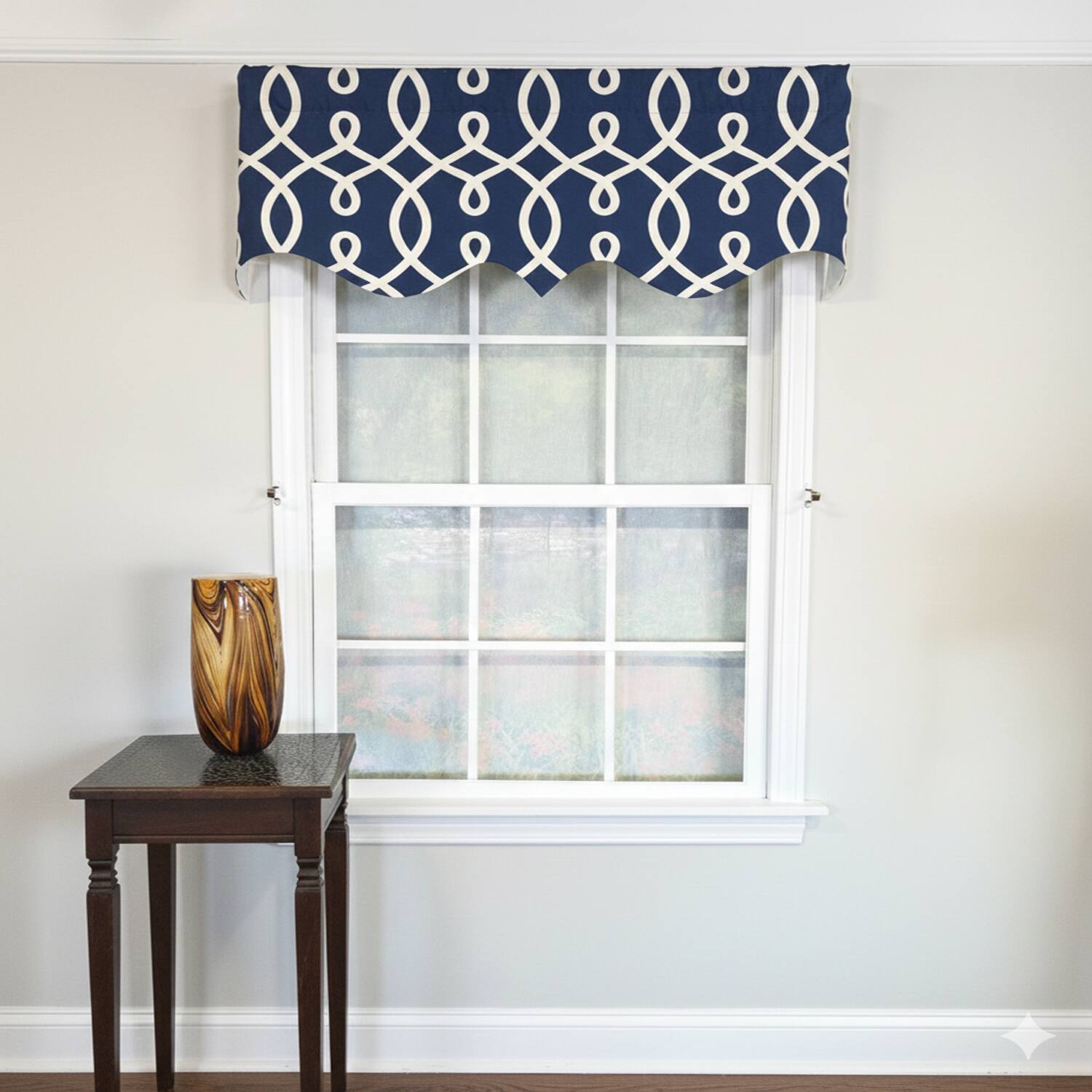 Angle. RLF Home - RLF Home Oblique Regal 100% Cotton Rod Pocket Lined  Window Valance 50" x 17" Navy - Navy.