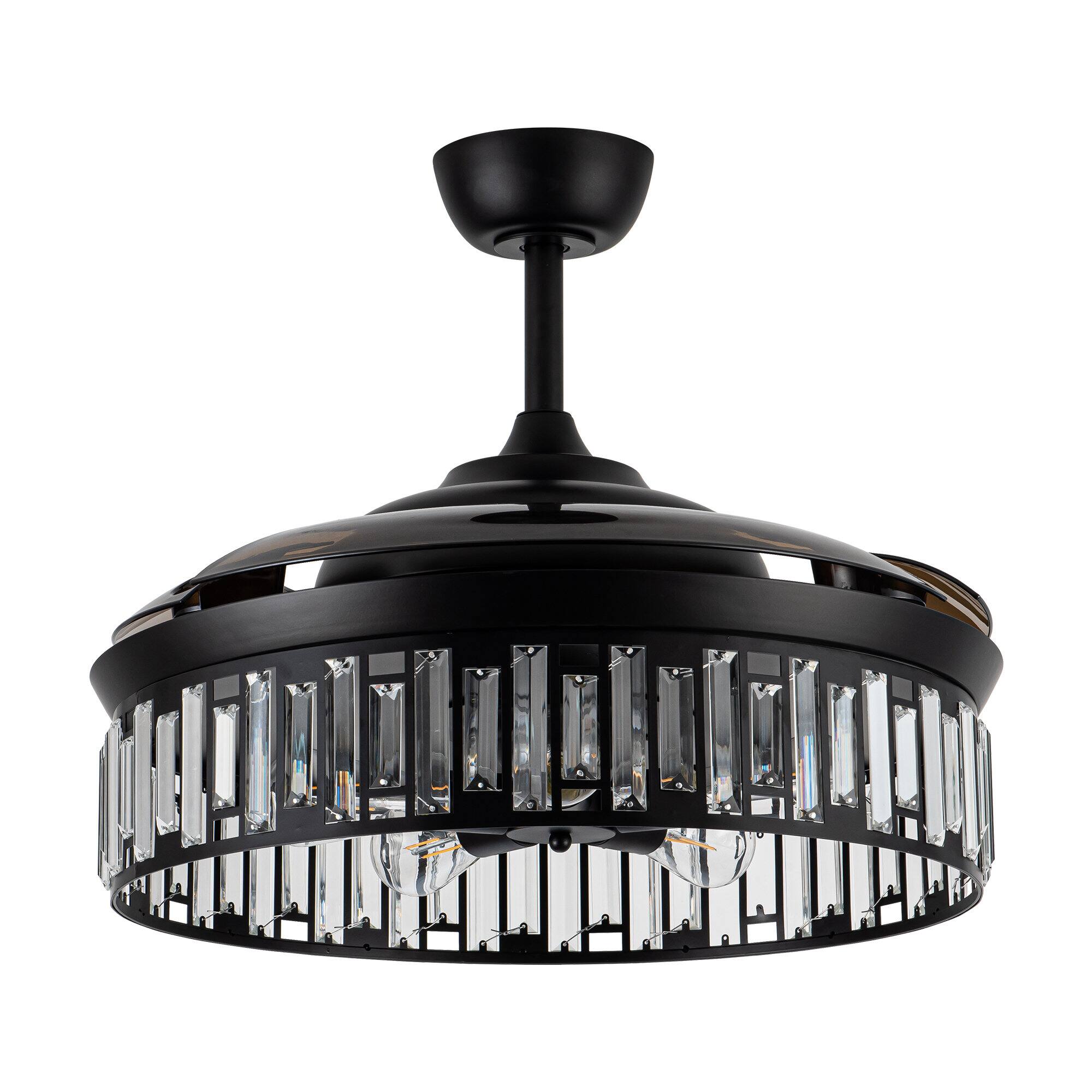 Alt View 10. Parrot Uncle - 52" Crystal Retractable Blades Black Smart Ceiling Fan with Light and Remote, App Control, Voice Control - Black.