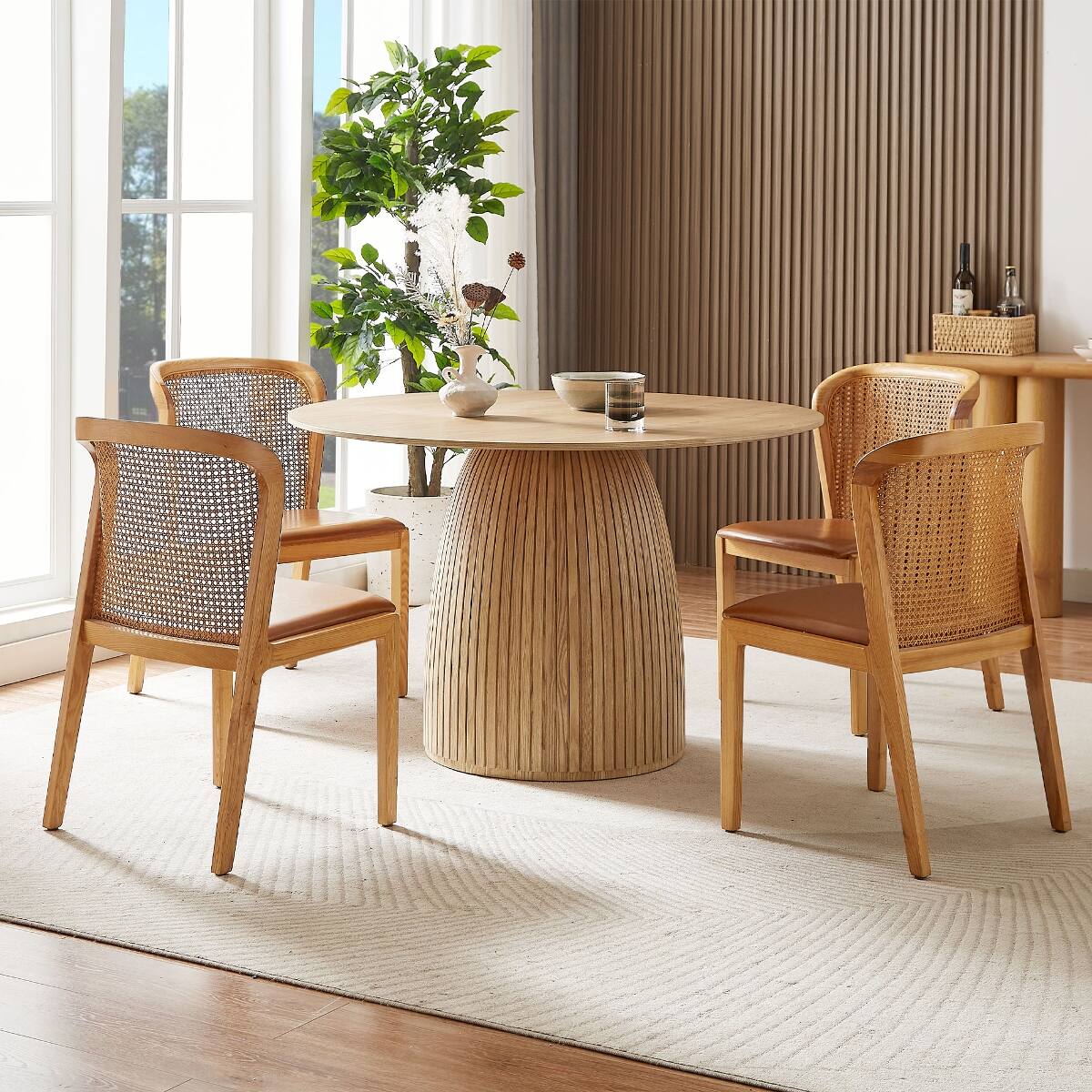 Loheer Round Dining Table, 47 Inch Modern Wood Kitchen Table Oak - Best Buy