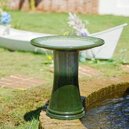 Loheer - 17 Inch Ceramic Bird Bath with Pedestal Base Handmade Glazed Birdbath for Garden Patio Yard - Grass Green + Ceramic