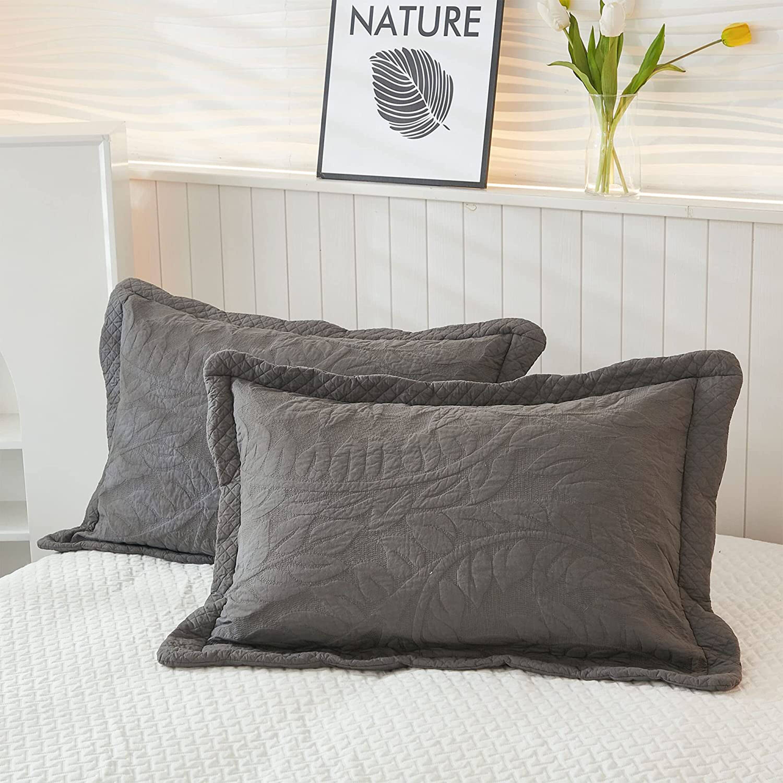 Alt View 1. MarCielo - Marcielo 2/3 Piece 100% Cotton Oversized Bedspread Lightweight Quilt Set - Heather Grey.