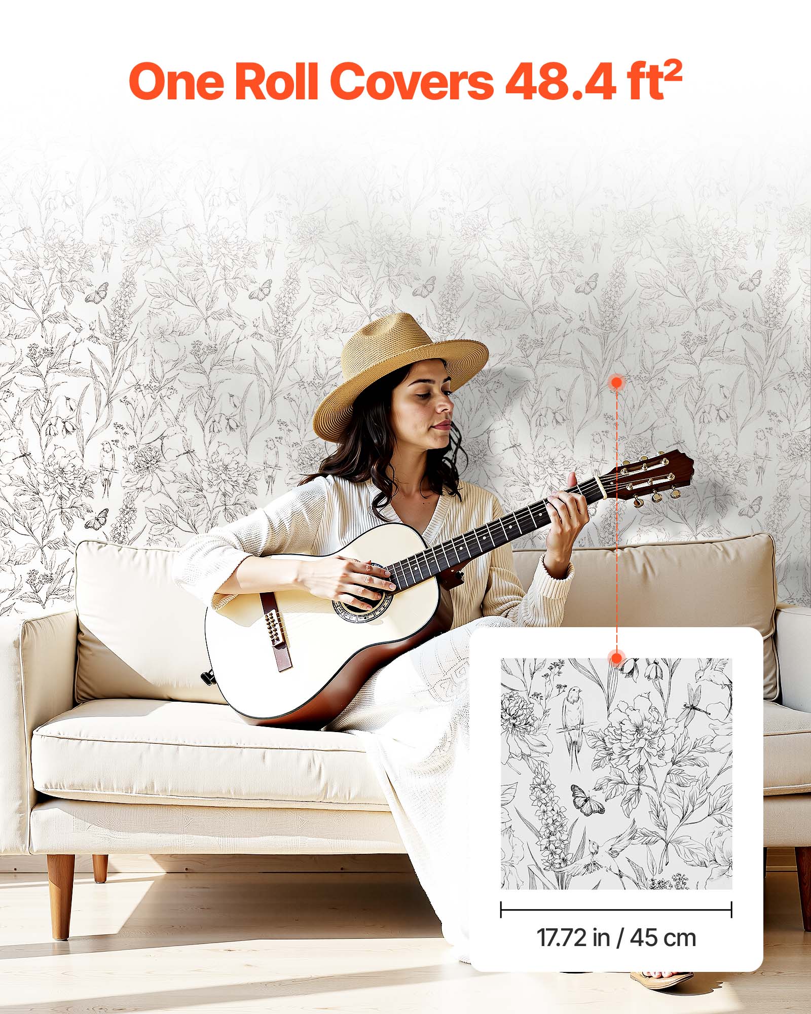 One Roll Covers 48.4 ft²

17.72 in / 45 cm