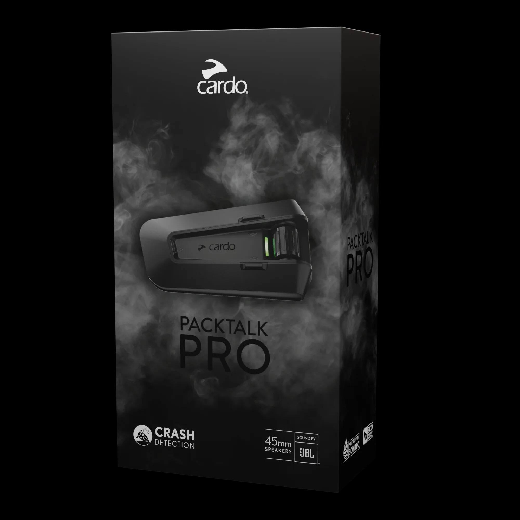 cardo.  
PACKTALK PRO  
CRASH DETECTION  
45mm SPEAKERS  
SOUND BY JBL