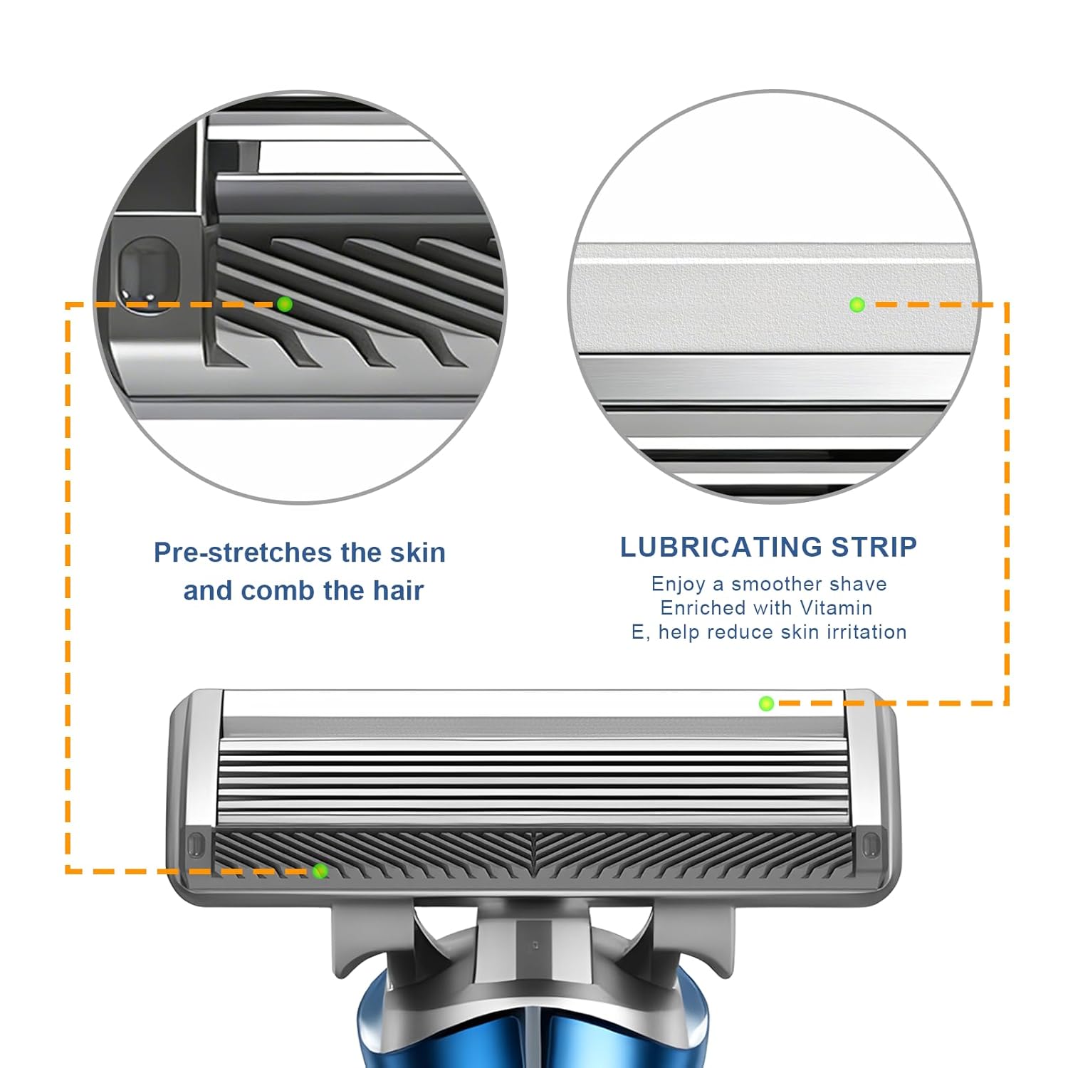 Pre-stretches the skin and comb the hair

LUBRICATING STRIP
Enjoy a smoother shave
Enriched with Vitamin E, help reduce skin irritation