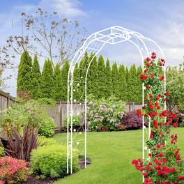 Loheer - Metal Garden Arch Trellis 6.2 ft W x 8.2 ft H for Climbing Plants Outdoor Rose Arbor - Cream White