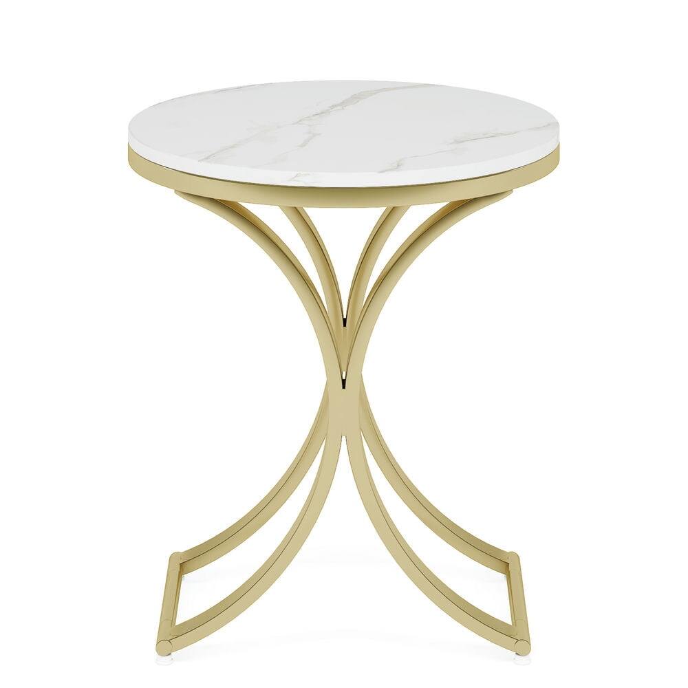 Angle. Kadyn - Kadyn Sofa Side End Table, Round Couch Table Sofa Table Small Coffee Table with Metal Frame,White & Gold - White.