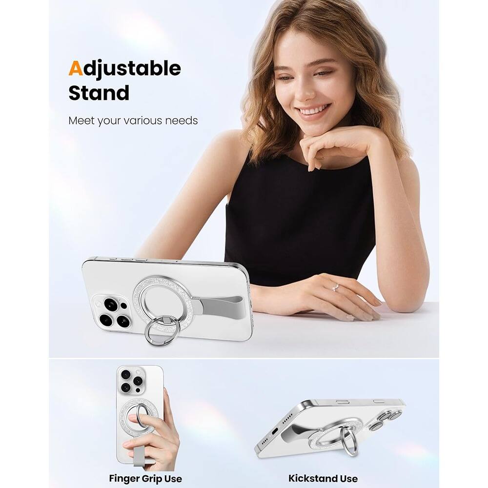 Alt View 2. PARKER SLATER - Phone Grip – Bling Silver Removable Rotating Ring Stand - Silver.