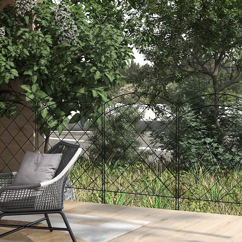 Alt View 7. Outsunny - Garden Fence, 4 Pack Steel Fence Panels, 11.5' L x 43" H, Rust-Resistant Animal Barrier Decorative Border Flower Edging - Black.