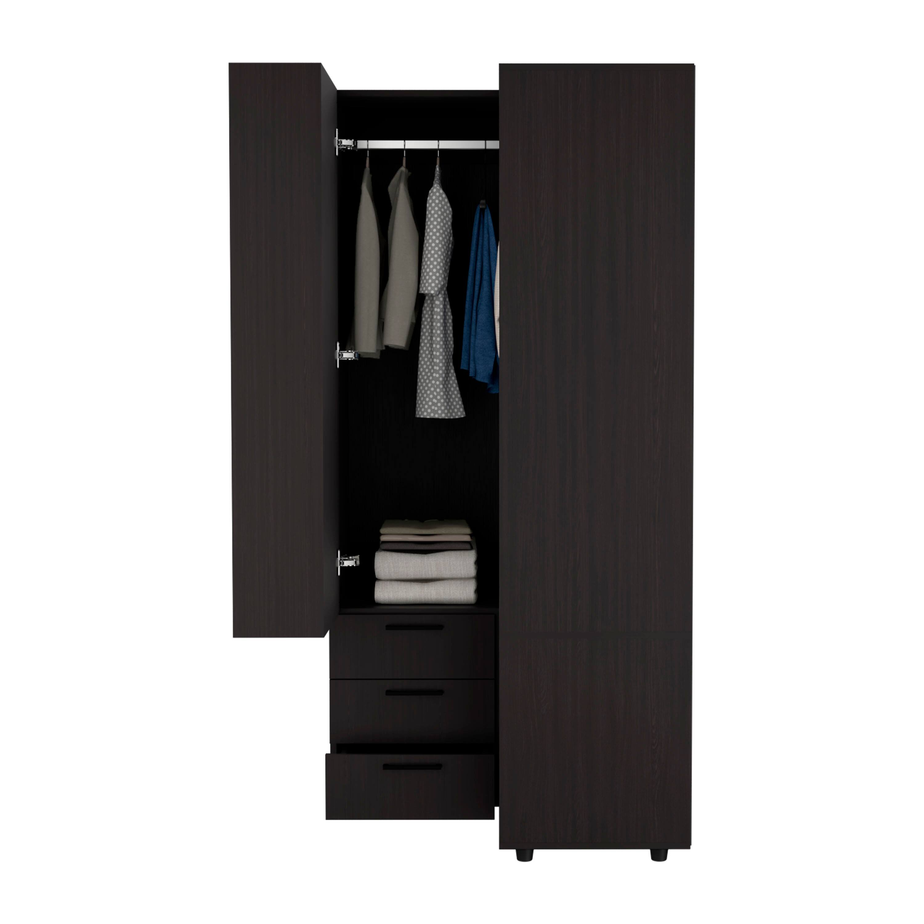 Angle. TuHome - Toulouse Corner Armoire With Double Doors And Interior Shelves, Space-Saving Wardrobe - Black.
